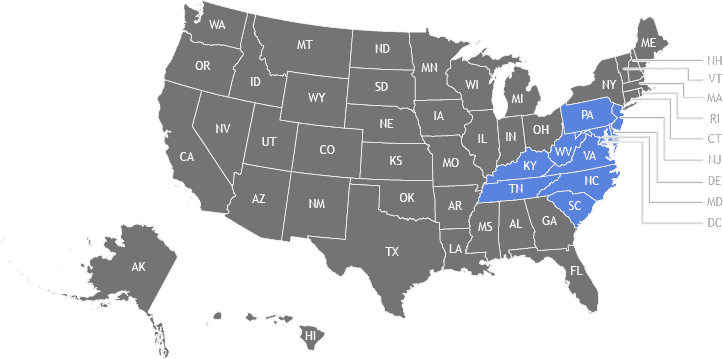 Trident Funding Mid-Atlantic Region Map