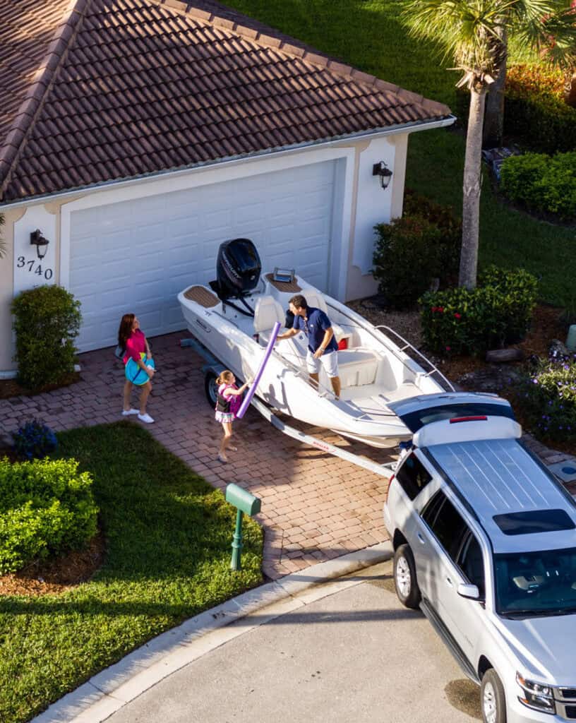 Boat in driveway